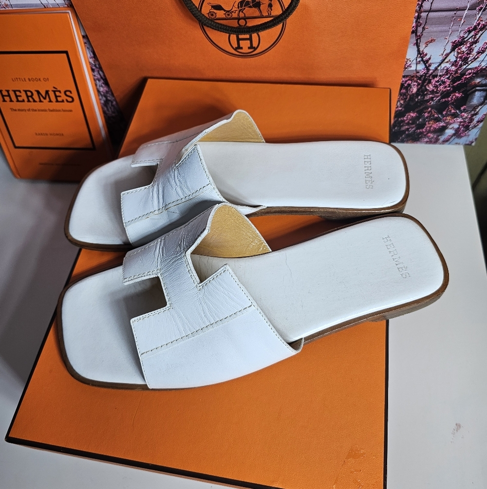 Hermes White Slide Sandals - Picture 12 of 14